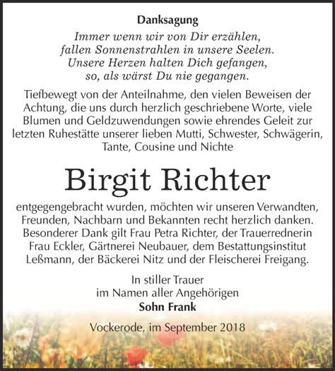 Traueranzeigen Von Birgit Richter Abschied Nehmen De