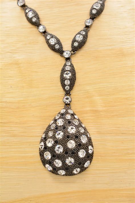 Nolan Miller Vintage Crystal Necklace Rhinestone Gunm Gem