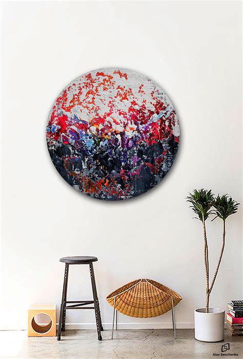 Circular Abstract Acrylic Painting On Round Stretched Canvas Original