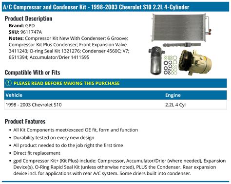 1998 2003 Chevrolet S10 A C Compressor Gpd 9611747a