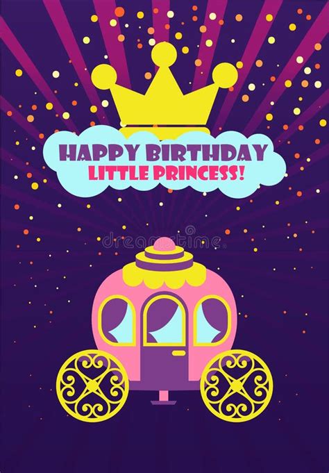 Crown And Carriage Happy Birthday Princess Vector Stock Vector