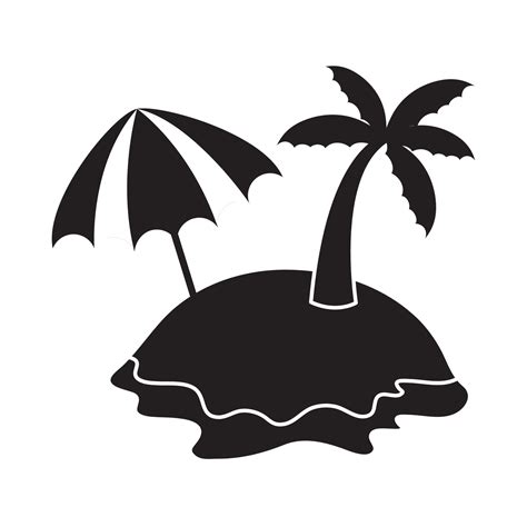 Summer Travel And Vacation Island Beach Umbrella In Silhouette Style