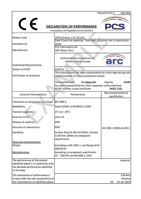 Declaration Of Performance For Ce Marking Product Compliance Support