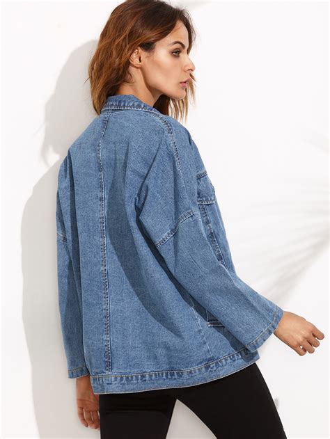 Drop Shoulder Boyfriend Denim Jacket Sheinsheinside