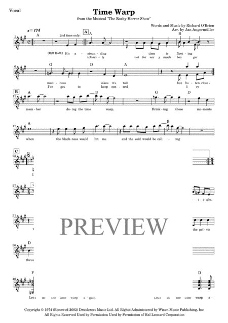 Time Warp Arr Jan Angermüller Sheet Music Richard O Brien Piano And Vocal