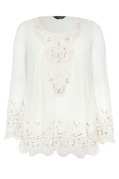 White Lace Embellished Tunic Yours Clothing