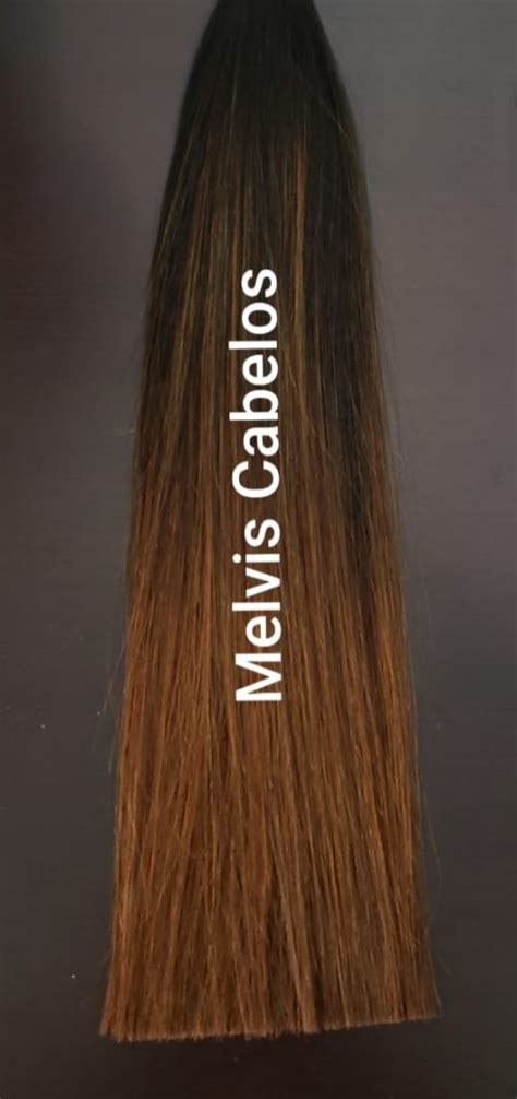 Cabelo Humano Castanho Ombre mel Liso 60cm Na Fita Adesiva método