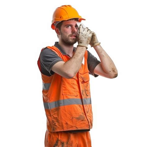 Premium Photo Man In Orange Safety Vest Holding Gloves