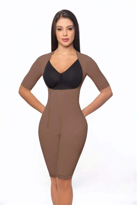 Coco Braless Full Body Above The Knee Faja With Sleeves Contour Fajas