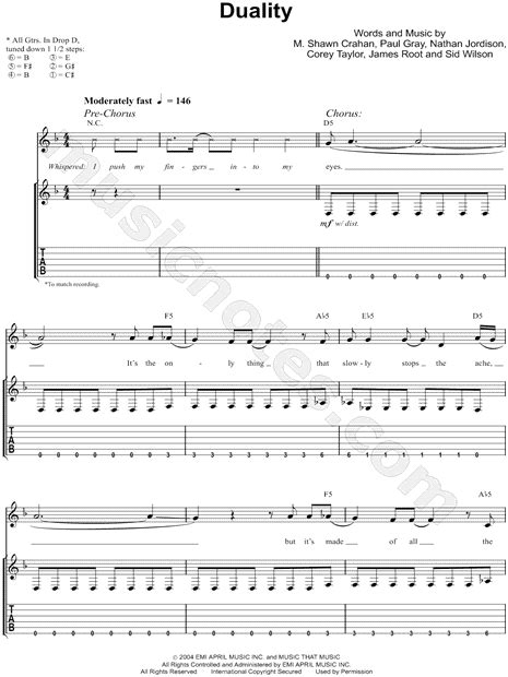 Slipknot Duality Guitar Tab In D Minor Download And Print Sku