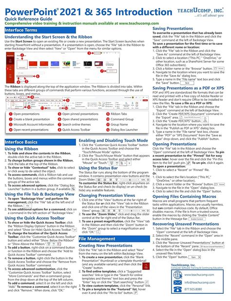 Microsoft Powerpoint 2021 And 365 Introduction Quick Reference Training Tutorial Guide Cheat