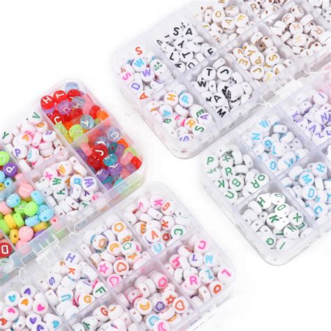 Kit De Perles Acryliques Avec Lettres De L Alphabet Cube Plat Et Rond