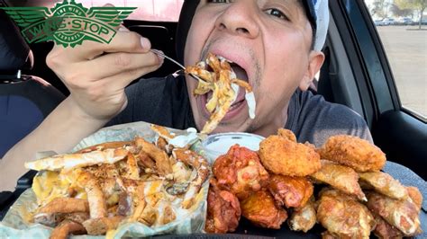 Eating Wingstop Wing Voodoo Fries Mukbang Youtube