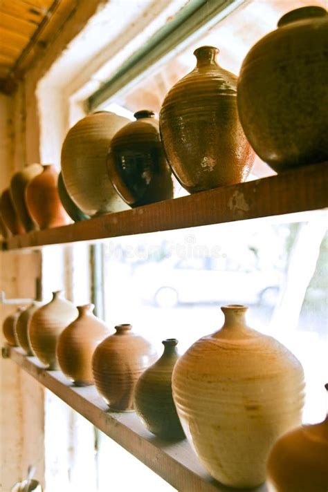 Pottery Vases On Shelf Stock Image Image Of Handmade 5838159