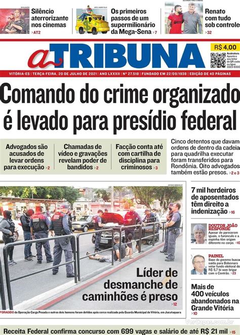 Capa A Tribuna Edi O Ter A De Julho De