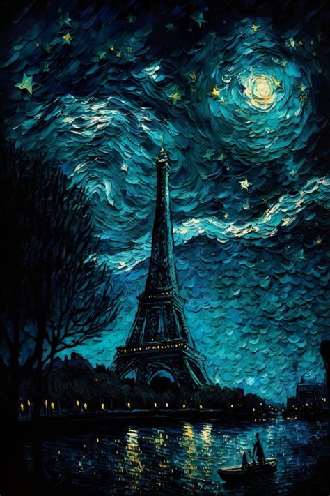 Paris Eiffel Tower Van Gogh Style Starry Night Wall Art Fantasy ...