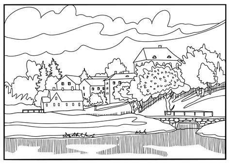 Livre De Coloriage Beau Paysage Vue Sur La Ville De L Autre C T De