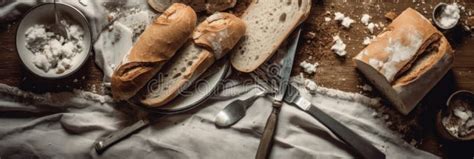 A Table Topped With Two Loafs Of Bread On Top Of A Wooden Table