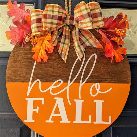 Hello Fall Welcome Door Hanger Round Door Hanger Welcome Etsy