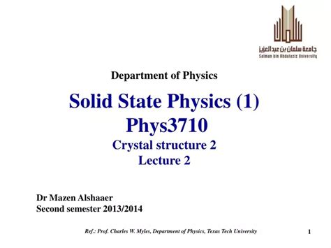 Ppt Solid State Physics 1 Phys3710 Crystal Structure 2 Lecture 2