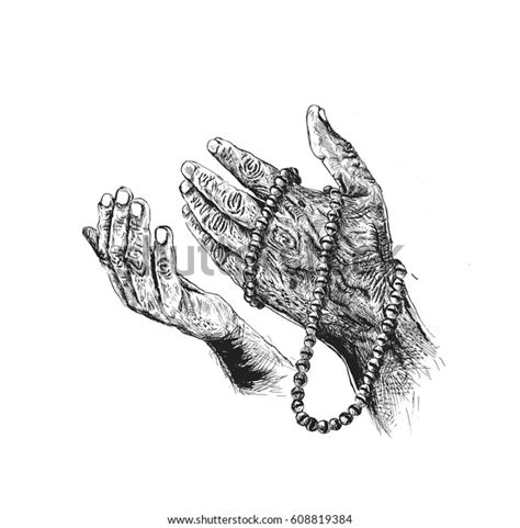 Praying Hands Rosary Hand Drawn Sketch Stock Vector Royalty Free