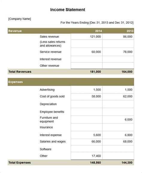 Monthly Income Statement Template Excel Doctemplates