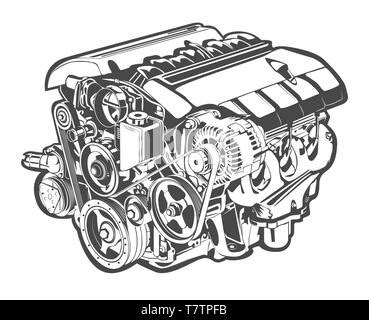 Vector High Detailed Illustration Of Car Engine Stock Vector Image