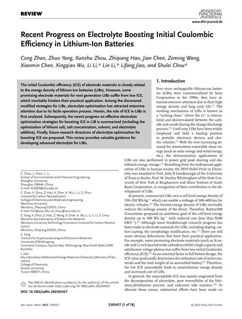 Recent Progress On Electrolyte Boosting Initial Coulombic Efficiency In