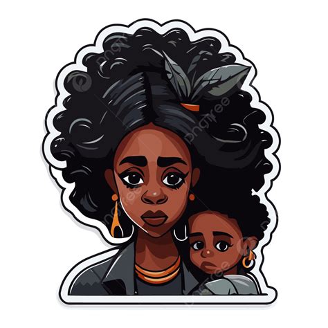 Madre Negra Etiqueta Engomada Del Niño Negro Vector Png Diseño De