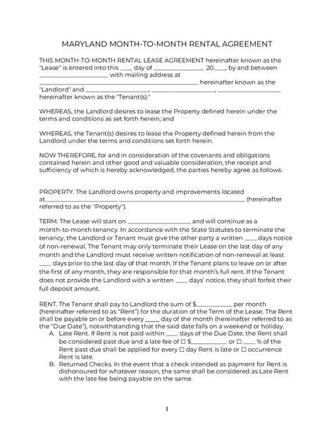 Maryland Lease Agreement Free 2021 Official PDF Word