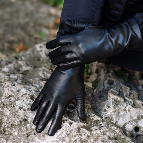 Marsala Womens Leather Gloves In Black Nappa Leather Etsy