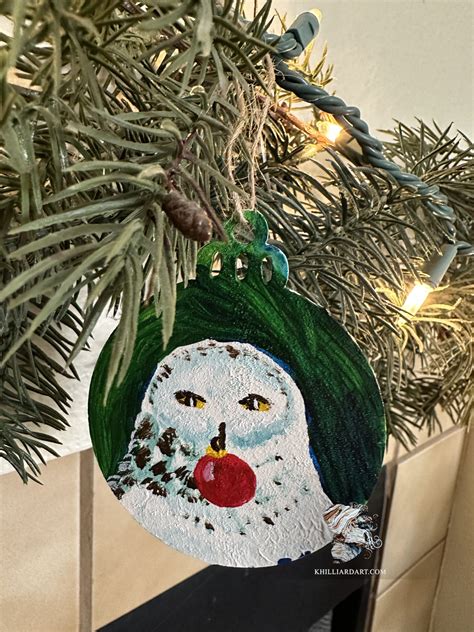 Snowy Owl Helper 3 Ornament Karen Hilliard Art