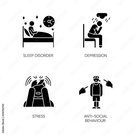 Mental Disorder Glyph Icons Set Sleep Deprivation Depression And