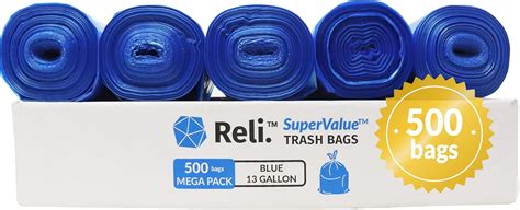 Reli Supervalue 13 Gallon Recycling Bags 500 Count Bulk Blue Trash