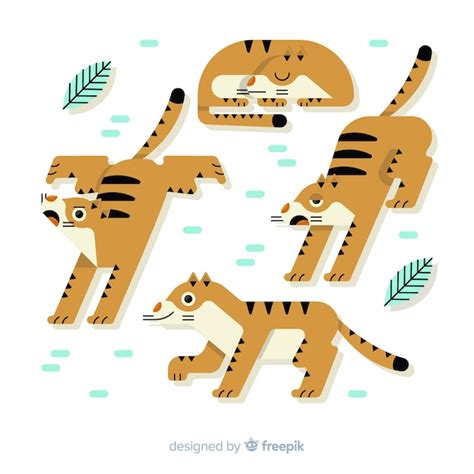 Dibujado A Mano Linda Colecci N Tigre Vector Gratis