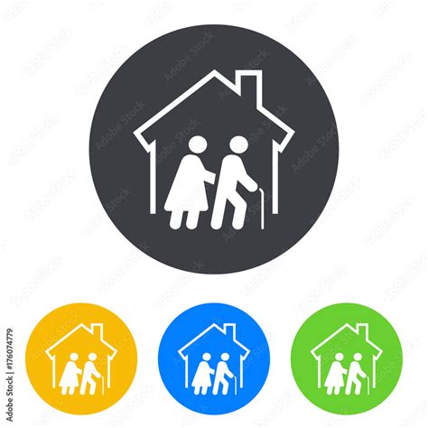 Icono Plano Residencia Ancianos En Circulo Varios Colores Stock Vector