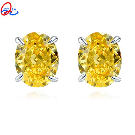 Affordable 14K Oval Lab Grown Yellow Diamond Earrings Price China