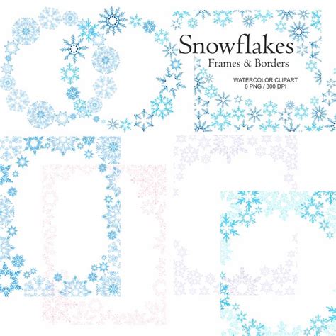 Christmas Frame & Border, PNG, Watercolor Snowflakes Clipart - Inspire ...