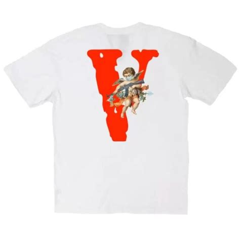 Red Vlone Logo And Angles With Gun T Shirt Buy Now