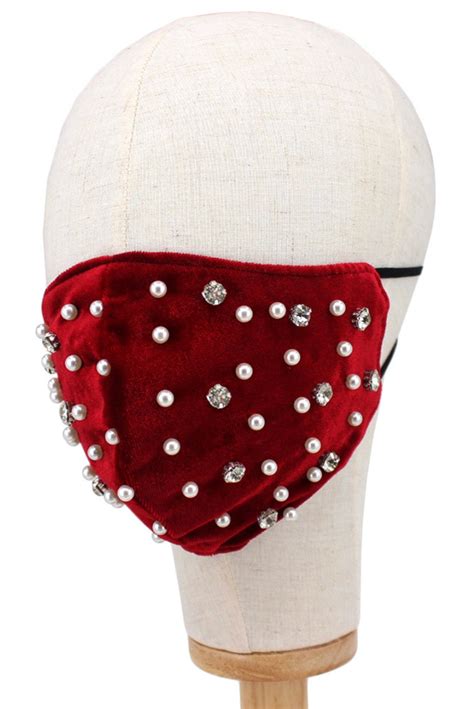 Red Velvet Rhinestone Face Mask Bling Face Mask Reusable Etsy