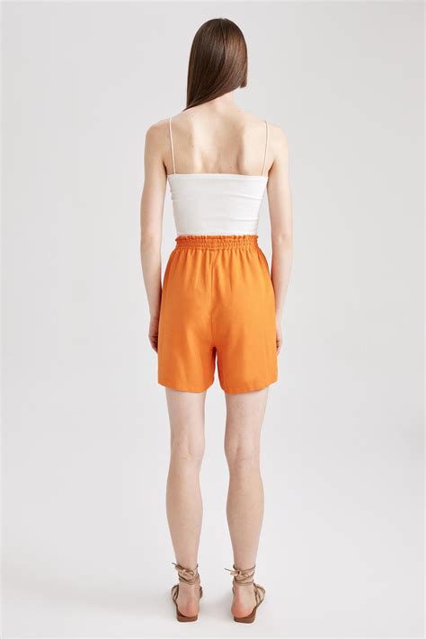 Orange Woman Paperbag Waist Wide Leg Linen Blended Shorts 2808215 Defacto