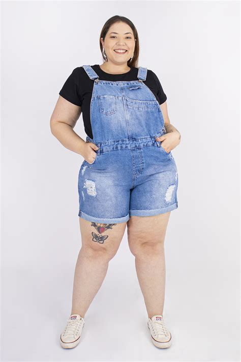 Jardineira Jeans Curta Plus Size Modaliss