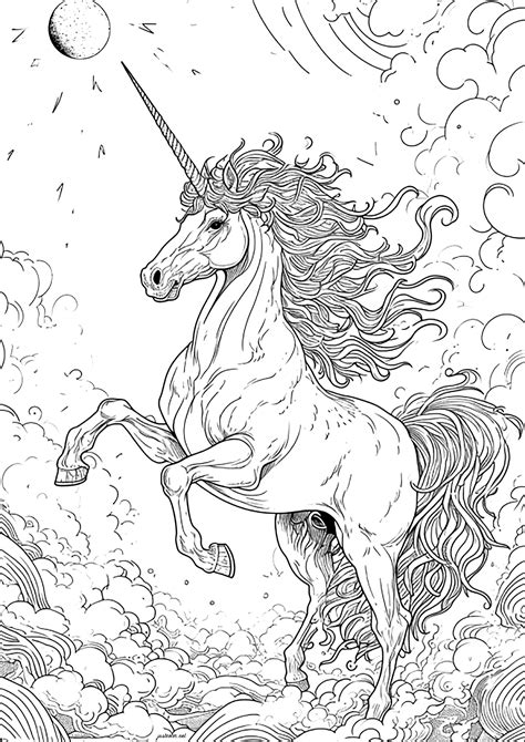 Incroyable Licorne Dans Les Nuages Coloriages Licornes Difficiles