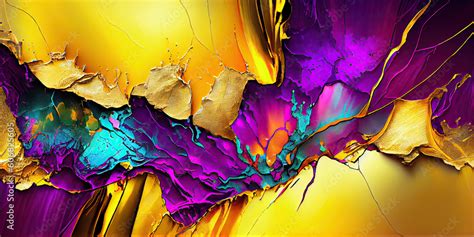 Pintura abstrata de cores vivas arte tinta a álcool ouro e prata