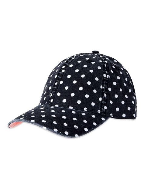 Time And Tru Womens Black Sootvivid White Polka Dots Baseball Cap