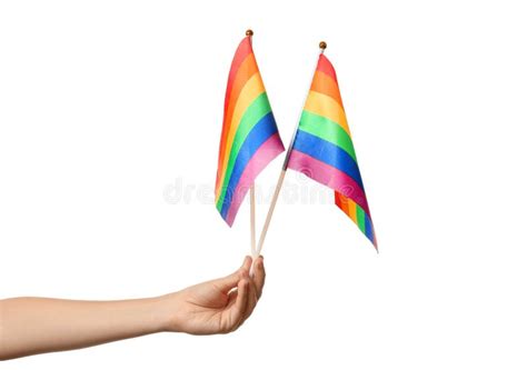 Woman Holding Rainbow Flags Of Lgbt On White Background Stock Image