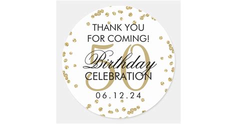 Gold 50th Birthday Thank You Glitter Confetti Classic Round Sticker