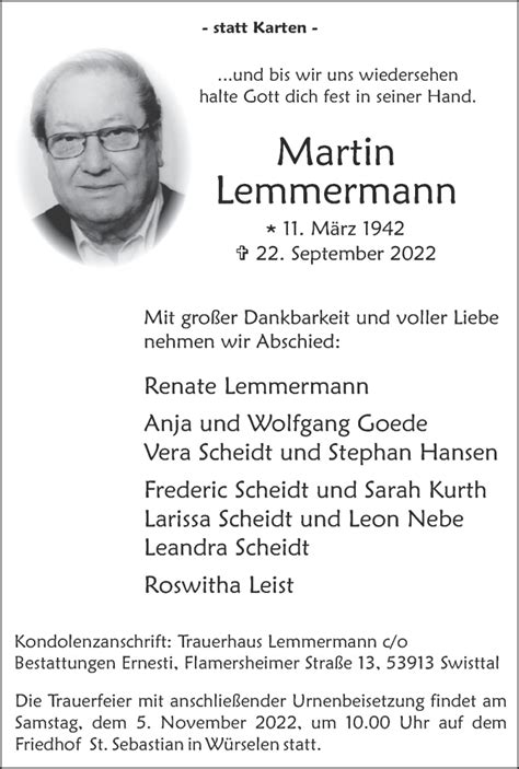 Traueranzeigen Von Martin Lemmermann Aachen Gedenkt