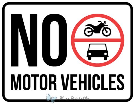 Printable No Motor Vehicles Sign