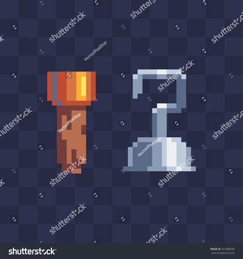 Pirate Pixel Art Style Icons Wooden Stock Vector Royalty Free